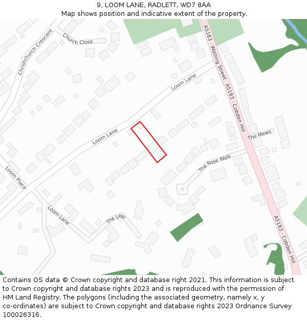 9, LOOM LANE, RADLETT, WD7 8AA: Location map and indicative extent of plot