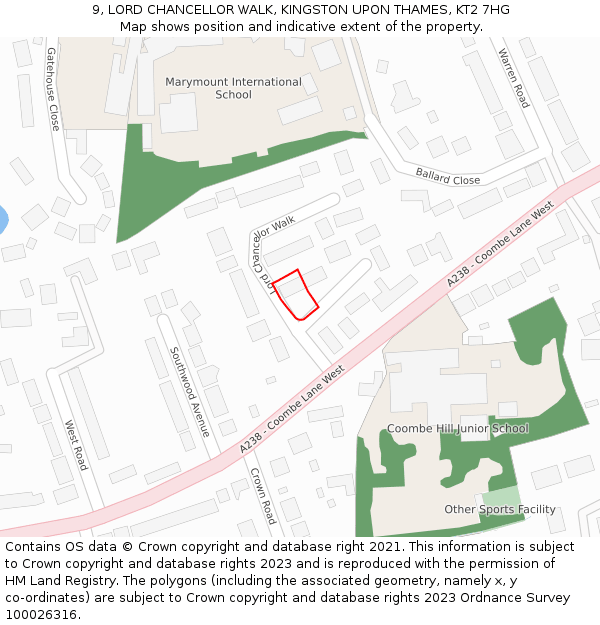 9, LORD CHANCELLOR WALK, KINGSTON UPON THAMES, KT2 7HG: Location map and indicative extent of plot