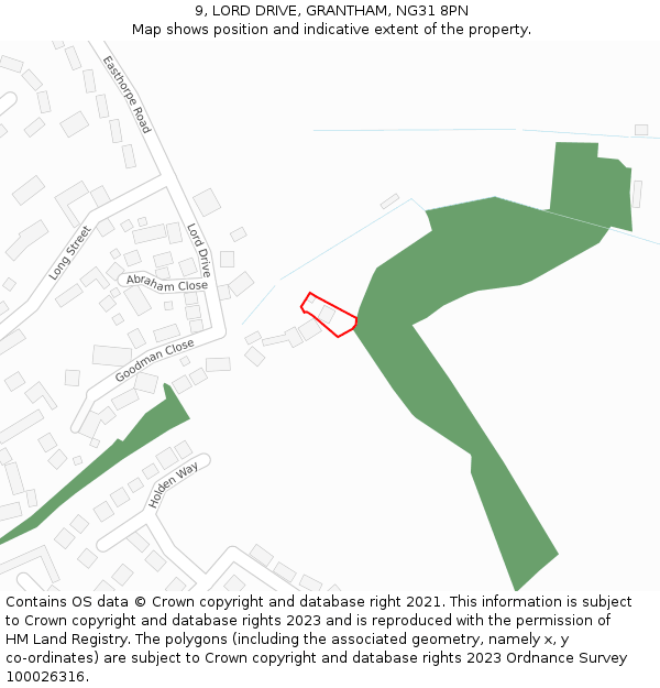 9, LORD DRIVE, GRANTHAM, NG31 8PN: Location map and indicative extent of plot