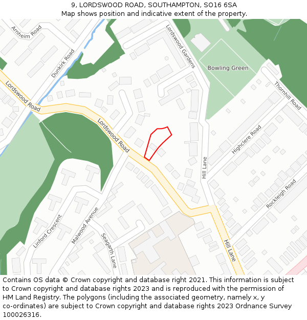 9, LORDSWOOD ROAD, SOUTHAMPTON, SO16 6SA: Location map and indicative extent of plot