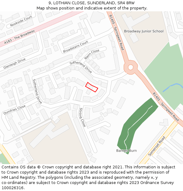 9, LOTHIAN CLOSE, SUNDERLAND, SR4 8RW: Location map and indicative extent of plot