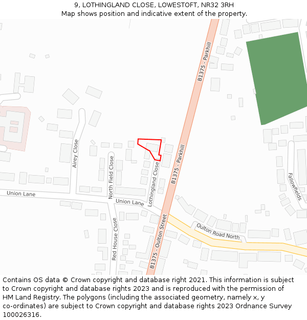 9, LOTHINGLAND CLOSE, LOWESTOFT, NR32 3RH: Location map and indicative extent of plot