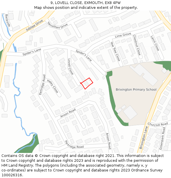 9, LOVELL CLOSE, EXMOUTH, EX8 4PW: Location map and indicative extent of plot