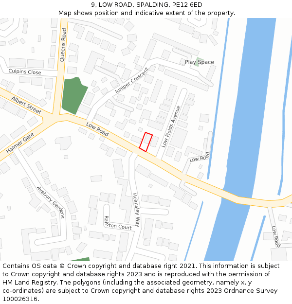 9, LOW ROAD, SPALDING, PE12 6ED: Location map and indicative extent of plot