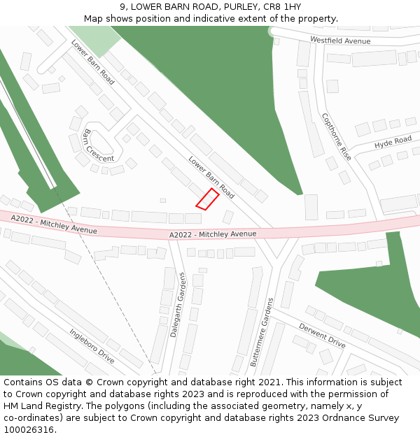 9, LOWER BARN ROAD, PURLEY, CR8 1HY: Location map and indicative extent of plot