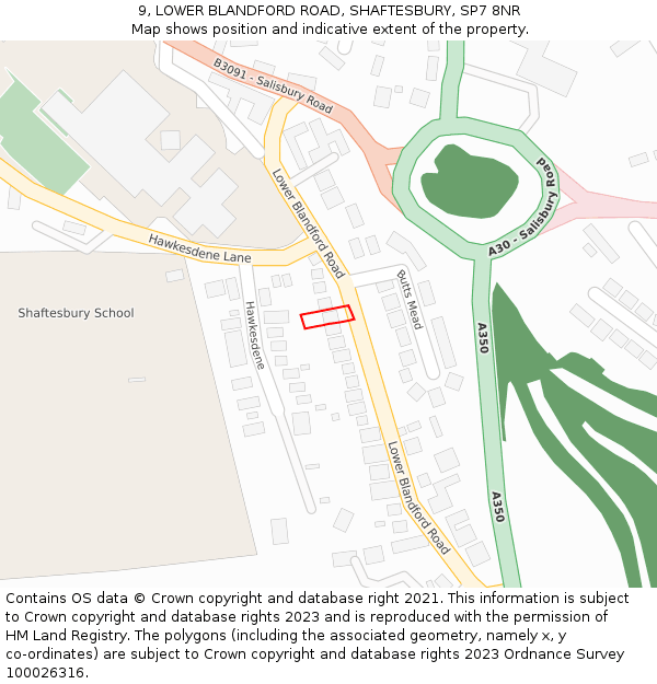 9, LOWER BLANDFORD ROAD, SHAFTESBURY, SP7 8NR: Location map and indicative extent of plot