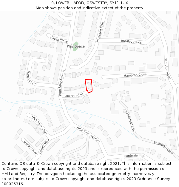 9, LOWER HAFOD, OSWESTRY, SY11 1UX: Location map and indicative extent of plot