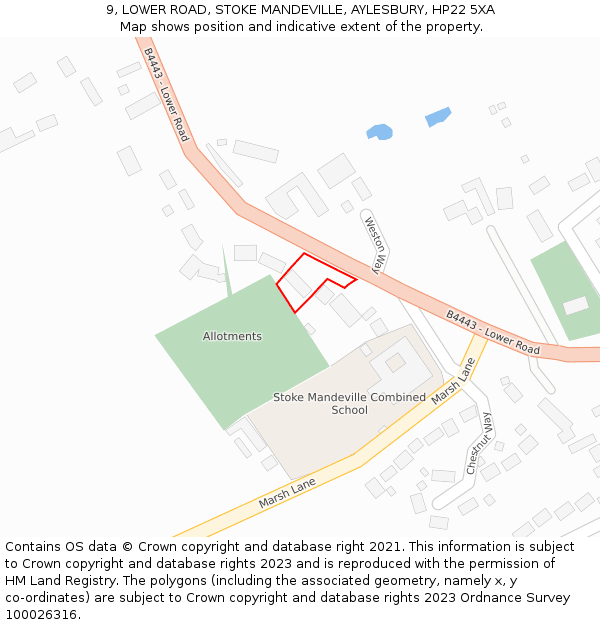 9, LOWER ROAD, STOKE MANDEVILLE, AYLESBURY, HP22 5XA: Location map and indicative extent of plot