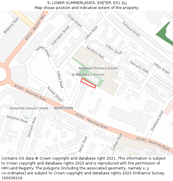 9, LOWER SUMMERLANDS, EXETER, EX1 2LJ: Location map and indicative extent of plot