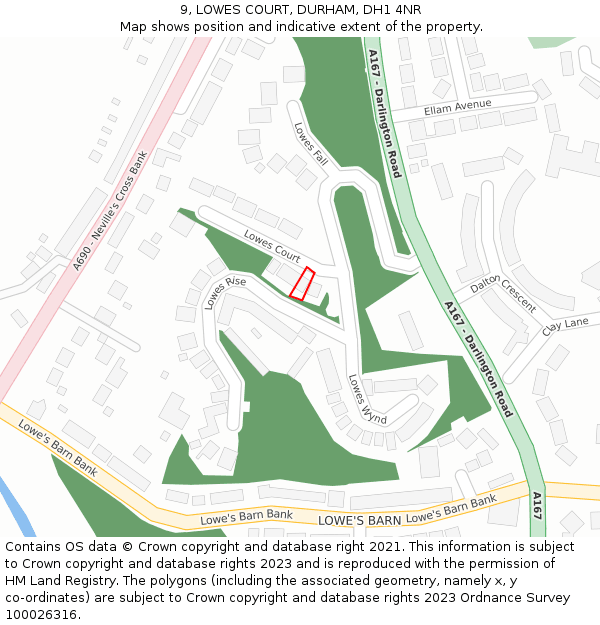 9, LOWES COURT, DURHAM, DH1 4NR: Location map and indicative extent of plot