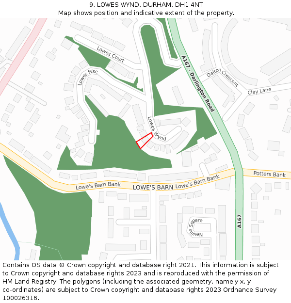 9, LOWES WYND, DURHAM, DH1 4NT: Location map and indicative extent of plot