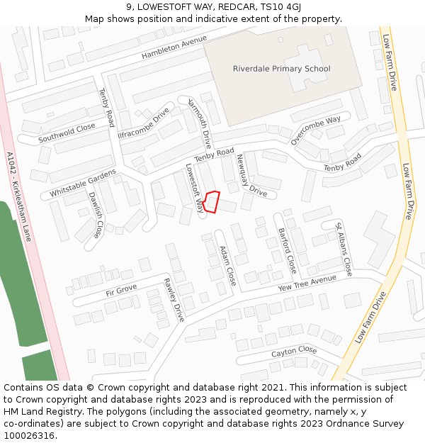 9, LOWESTOFT WAY, REDCAR, TS10 4GJ: Location map and indicative extent of plot