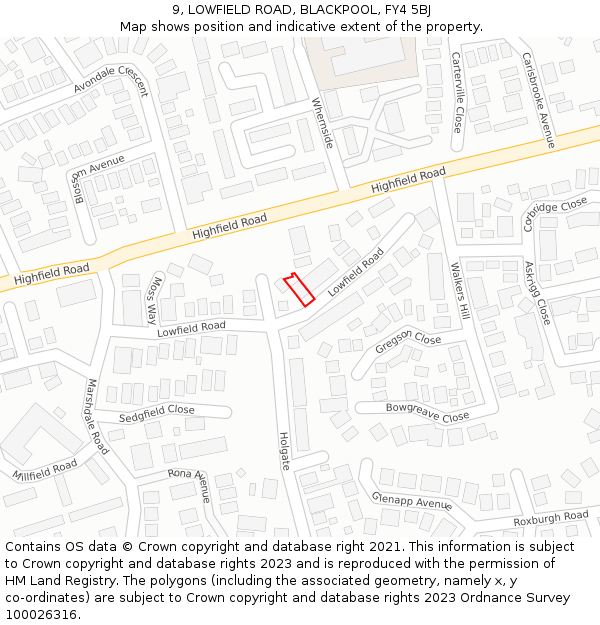 9, LOWFIELD ROAD, BLACKPOOL, FY4 5BJ: Location map and indicative extent of plot
