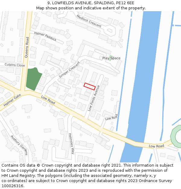 9, LOWFIELDS AVENUE, SPALDING, PE12 6EE: Location map and indicative extent of plot