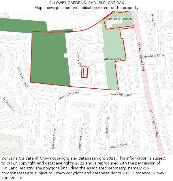 9, LOWRY GARDENS, CARLISLE, CA3 0GX: Location map and indicative extent of plot