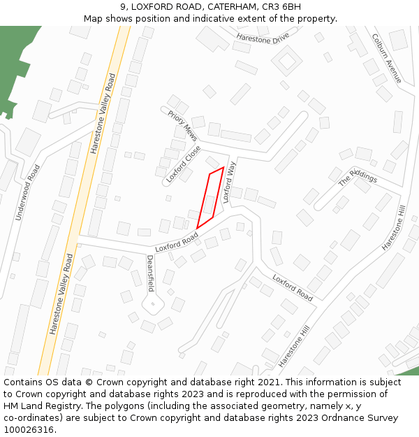 9, LOXFORD ROAD, CATERHAM, CR3 6BH: Location map and indicative extent of plot