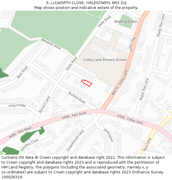 9, LULWORTH CLOSE, HALESOWEN, B63 2UJ: Location map and indicative extent of plot