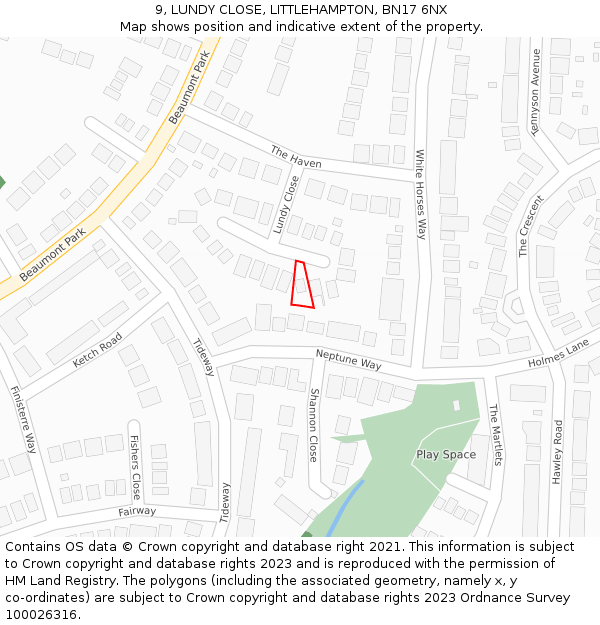 9, LUNDY CLOSE, LITTLEHAMPTON, BN17 6NX: Location map and indicative extent of plot