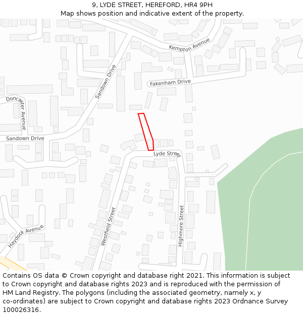 9, LYDE STREET, HEREFORD, HR4 9PH: Location map and indicative extent of plot