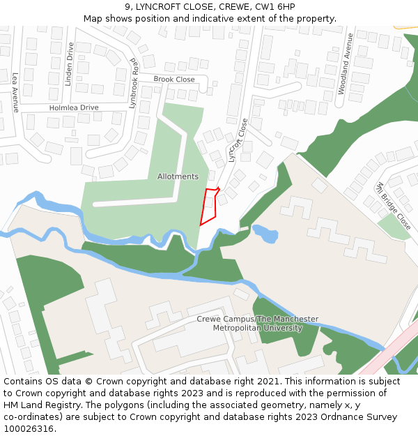 9, LYNCROFT CLOSE, CREWE, CW1 6HP: Location map and indicative extent of plot