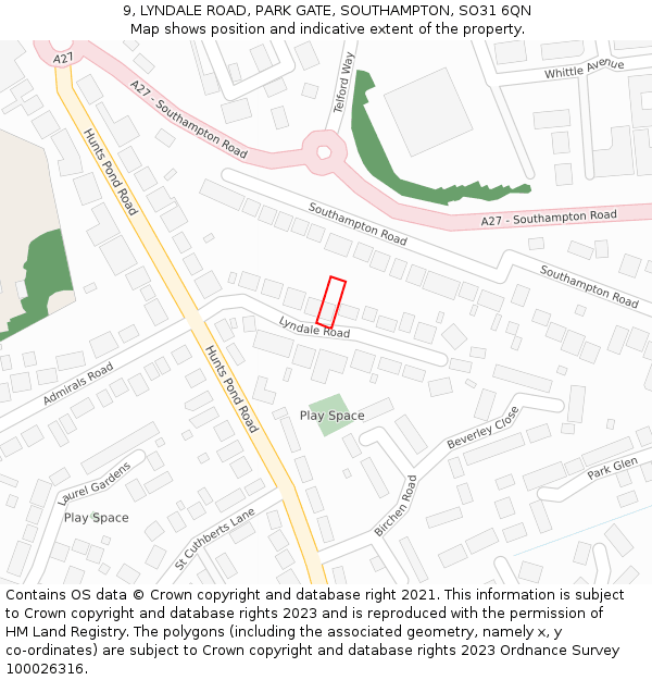 9, LYNDALE ROAD, PARK GATE, SOUTHAMPTON, SO31 6QN: Location map and indicative extent of plot