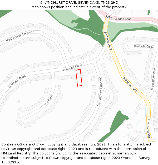 9, LYNDHURST DRIVE, SEVENOAKS, TN13 2HD: Location map and indicative extent of plot