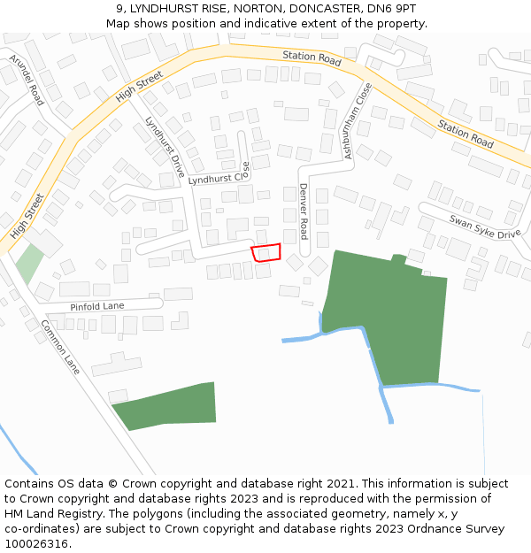 9, LYNDHURST RISE, NORTON, DONCASTER, DN6 9PT: Location map and indicative extent of plot