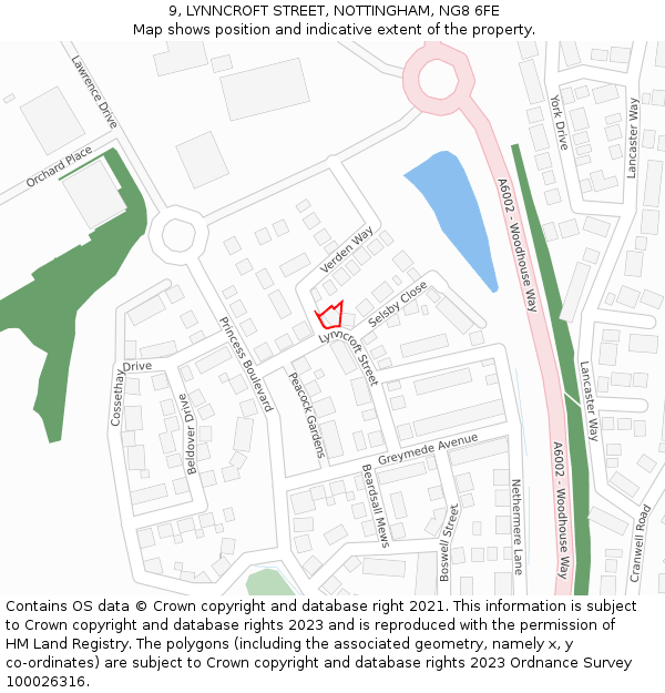 9, LYNNCROFT STREET, NOTTINGHAM, NG8 6FE: Location map and indicative extent of plot