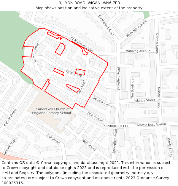 9, LYON ROAD, WIGAN, WN6 7ER: Location map and indicative extent of plot