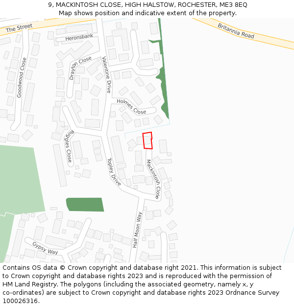 9, MACKINTOSH CLOSE, HIGH HALSTOW, ROCHESTER, ME3 8EQ: Location map and indicative extent of plot