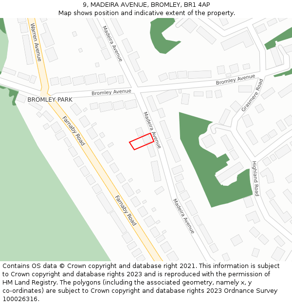 9, MADEIRA AVENUE, BROMLEY, BR1 4AP: Location map and indicative extent of plot