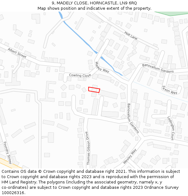 9, MADELY CLOSE, HORNCASTLE, LN9 6RQ: Location map and indicative extent of plot