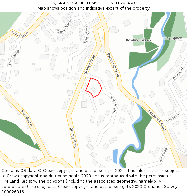 9, MAES BACHE, LLANGOLLEN, LL20 8AQ: Location map and indicative extent of plot