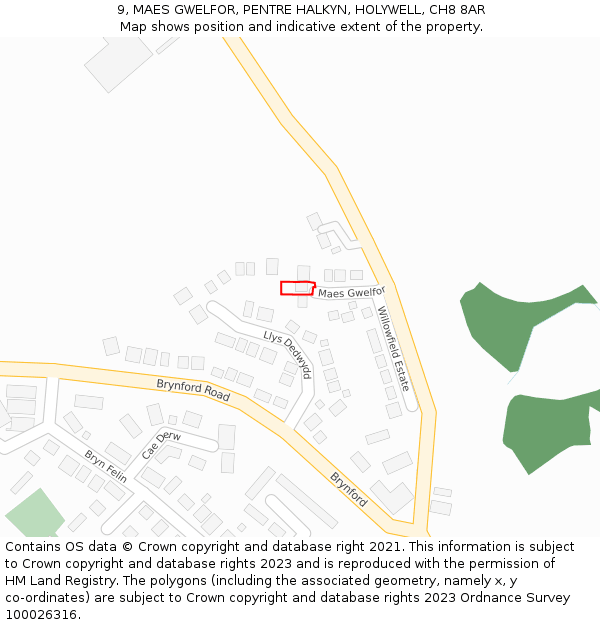 9, MAES GWELFOR, PENTRE HALKYN, HOLYWELL, CH8 8AR: Location map and indicative extent of plot