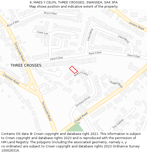 9, MAES Y CELYN, THREE CROSSES, SWANSEA, SA4 3PA: Location map and indicative extent of plot