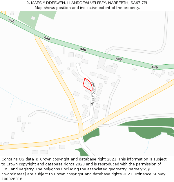 9, MAES Y DDERWEN, LLANDDEWI VELFREY, NARBERTH, SA67 7PL: Location map and indicative extent of plot