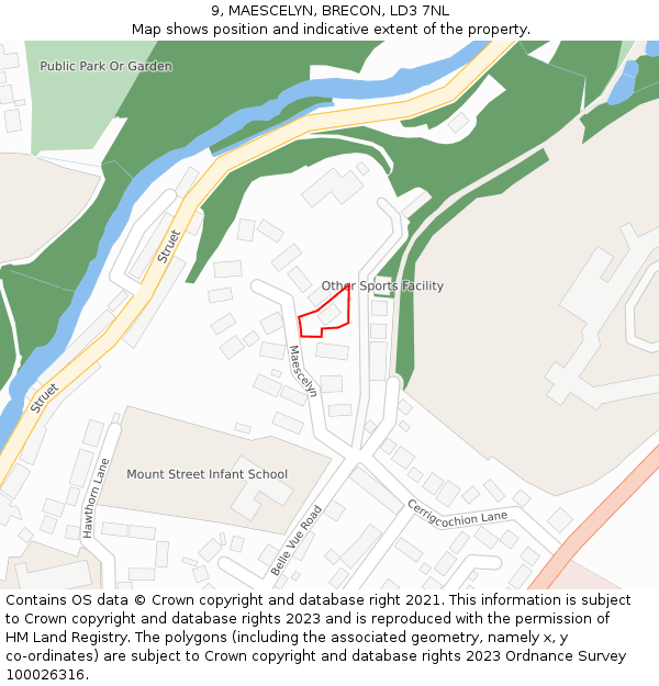 9, MAESCELYN, BRECON, LD3 7NL: Location map and indicative extent of plot