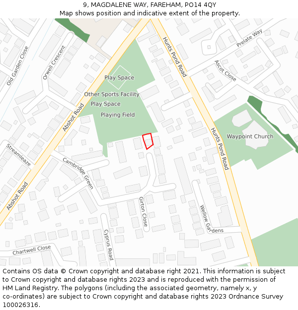 9, MAGDALENE WAY, FAREHAM, PO14 4QY: Location map and indicative extent of plot