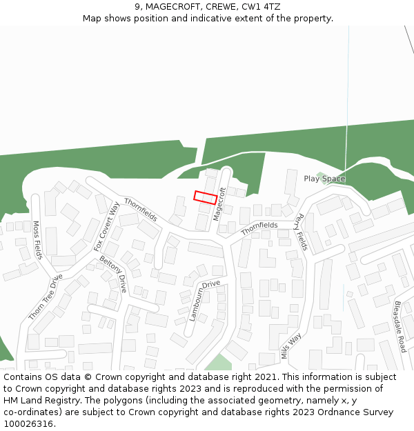 9, MAGECROFT, CREWE, CW1 4TZ: Location map and indicative extent of plot