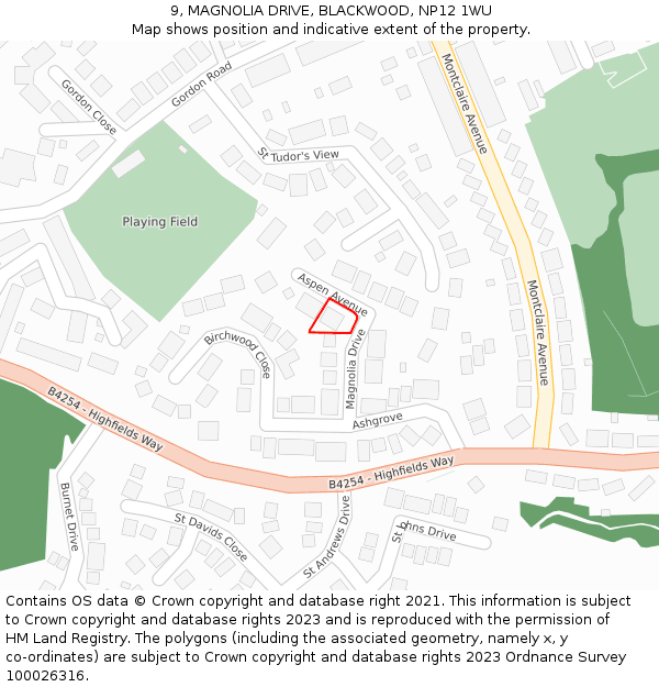 9, MAGNOLIA DRIVE, BLACKWOOD, NP12 1WU: Location map and indicative extent of plot