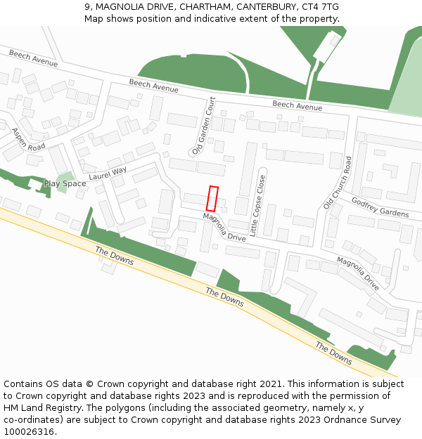 9, MAGNOLIA DRIVE, CHARTHAM, CANTERBURY, CT4 7TG: Location map and indicative extent of plot