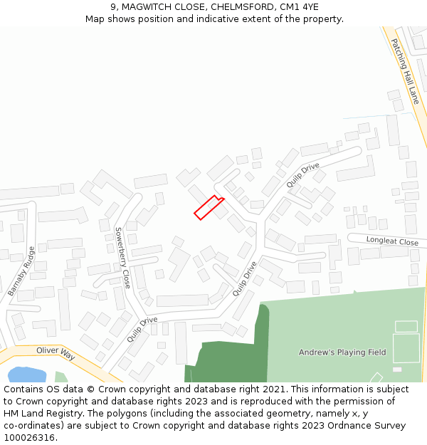 9, MAGWITCH CLOSE, CHELMSFORD, CM1 4YE: Location map and indicative extent of plot