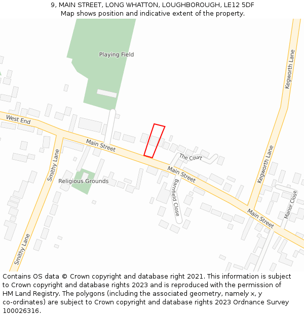 9, MAIN STREET, LONG WHATTON, LOUGHBOROUGH, LE12 5DF: Location map and indicative extent of plot