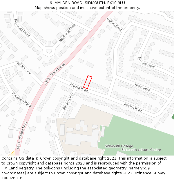 9, MALDEN ROAD, SIDMOUTH, EX10 9LU: Location map and indicative extent of plot