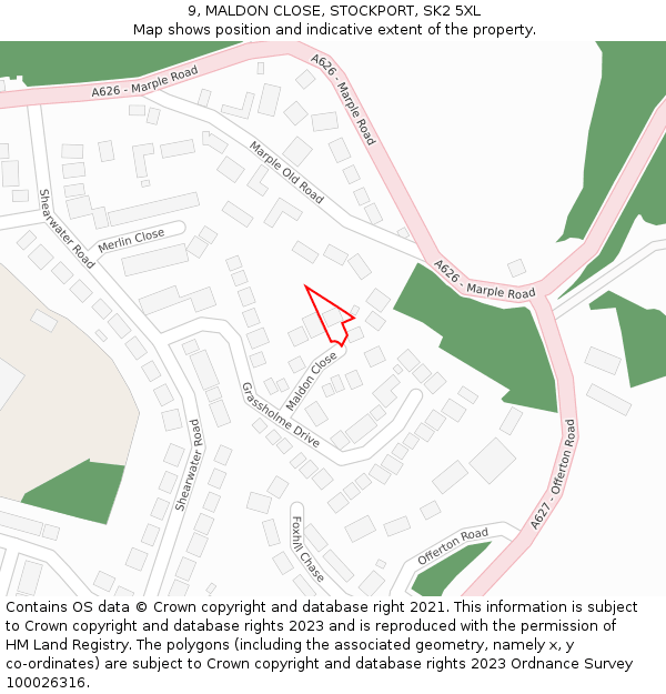 9, MALDON CLOSE, STOCKPORT, SK2 5XL: Location map and indicative extent of plot