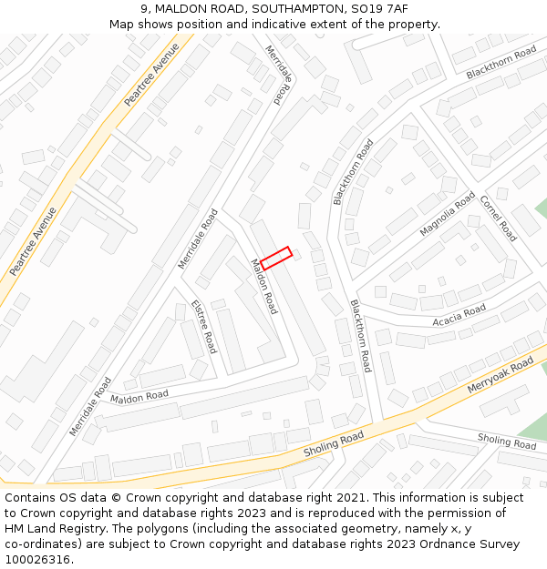 9, MALDON ROAD, SOUTHAMPTON, SO19 7AF: Location map and indicative extent of plot