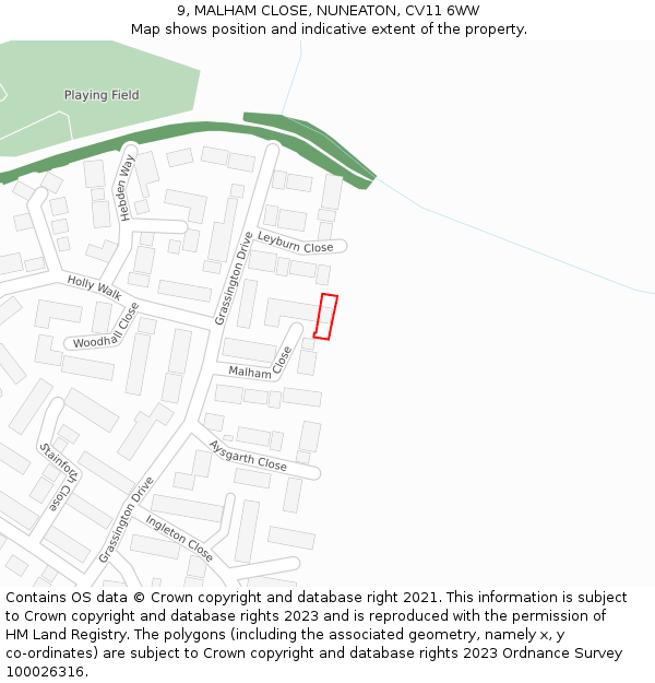 9, MALHAM CLOSE, NUNEATON, CV11 6WW: Location map and indicative extent of plot