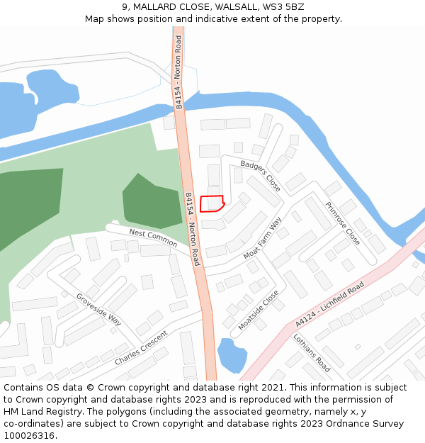 9, MALLARD CLOSE, WALSALL, WS3 5BZ: Location map and indicative extent of plot