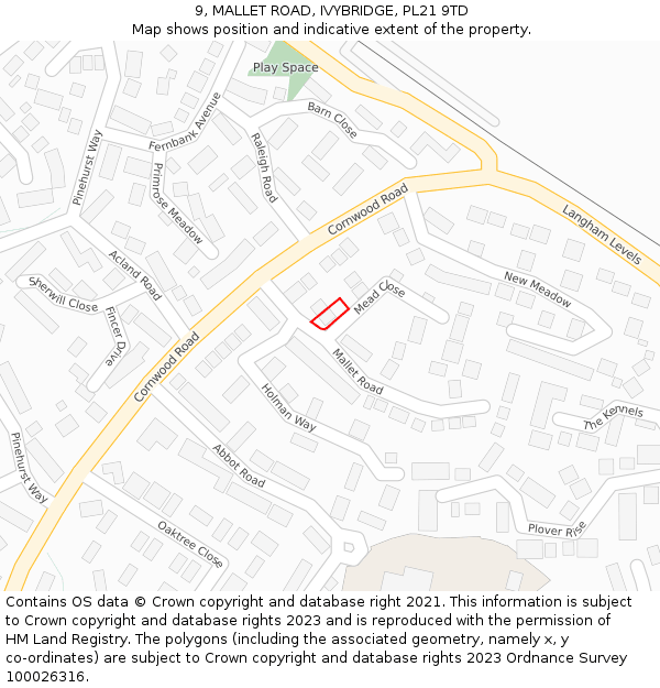 9, MALLET ROAD, IVYBRIDGE, PL21 9TD: Location map and indicative extent of plot