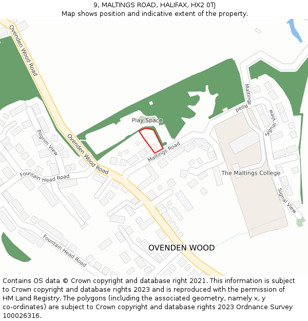 9, MALTINGS ROAD, HALIFAX, HX2 0TJ: Location map and indicative extent of plot